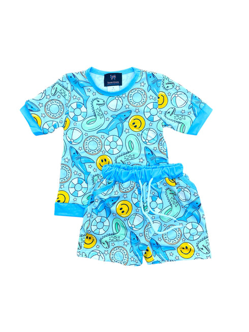 Boys Summer Pool Shark Pocket Shorts Set - Bowtism